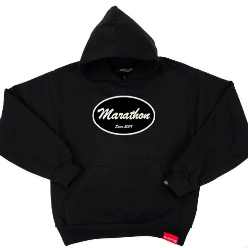 The Marathon Clothing Black Hoodie with White Oval Logo